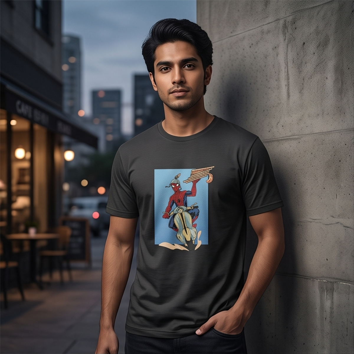 Spiderman Delivered Pizza – Superhero Graphic T-Shirt