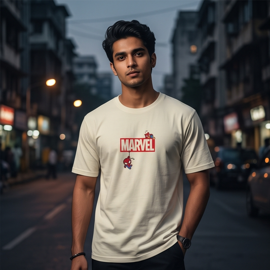 Cute Spiderman with Marvel Logo – Superhero Graphic T-Shirt